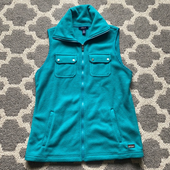 Ralph Lauren Chaps Sweater Vest Womens Medium Blue Fleece Full Zip Sport - Picture 1 of 5